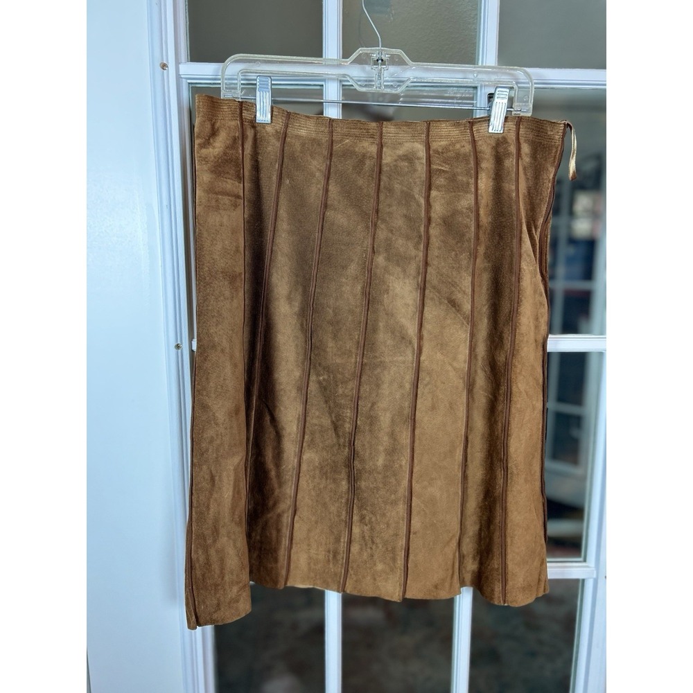 Vintage 100% Genuine Suede Skirt Brown Pintuck Panel Western‎ Size 12 Cowgirl
